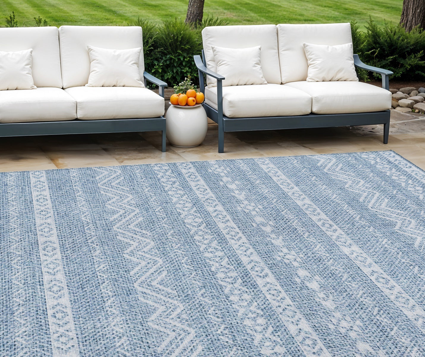 10' X 14' Blue And Denim Blue Southwestern Washable Indoor Outdoor Area Rug