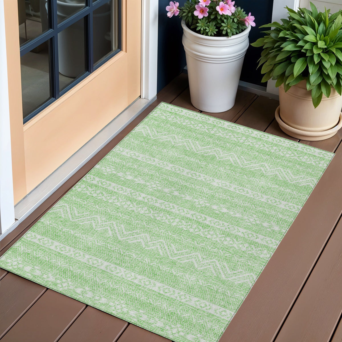 3' X 5' Lime Green And Green Southwestern Washable Indoor Outdoor Area Rug