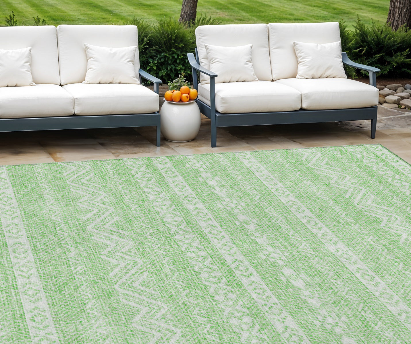 9' X 12' Lime Green And Green Southwestern Washable Indoor Outdoor Area Rug