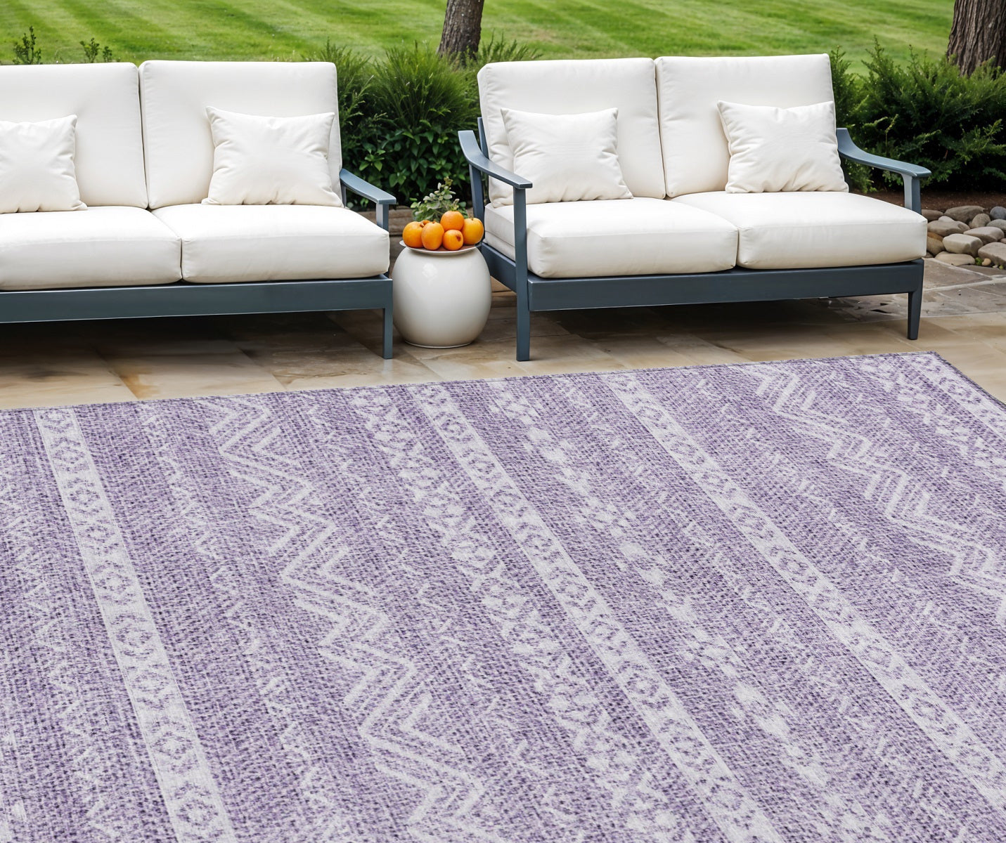 9' X 12' Purple And Lavender Southwestern Washable Indoor Outdoor Area Rug