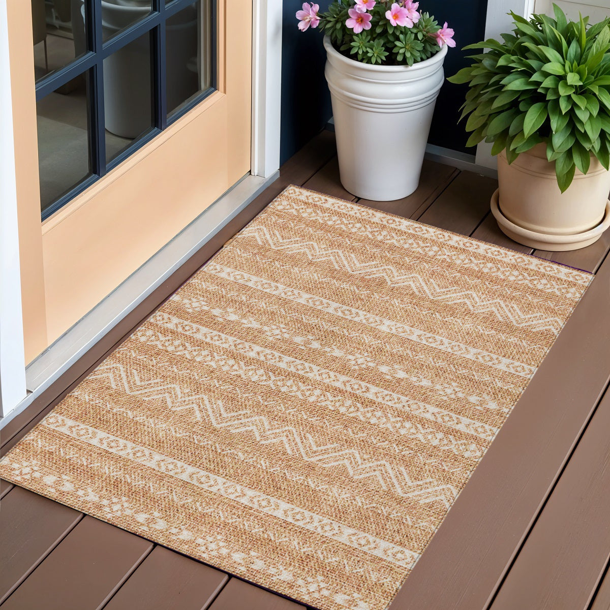 3' X 5' Terra Cotta And Beige Southwestern Washable Indoor Outdoor Area Rug