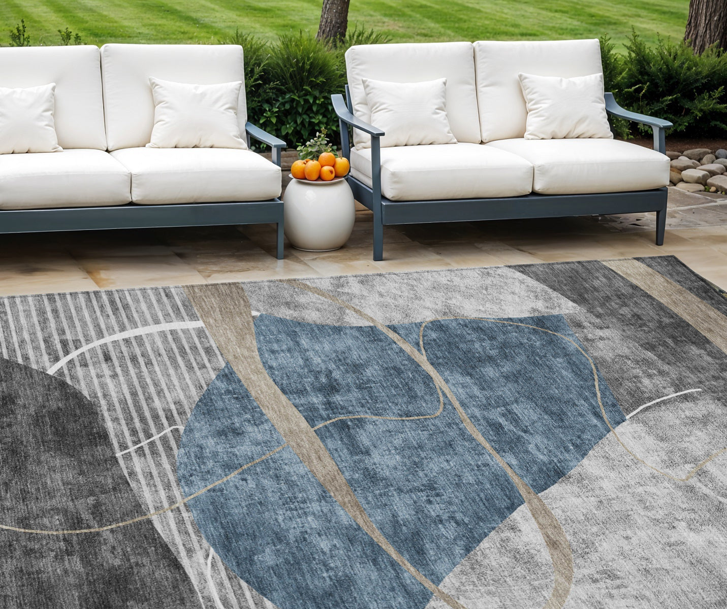10' X 14' Blue Gray And Charcoal Abstract Washable Indoor Outdoor Area Rug