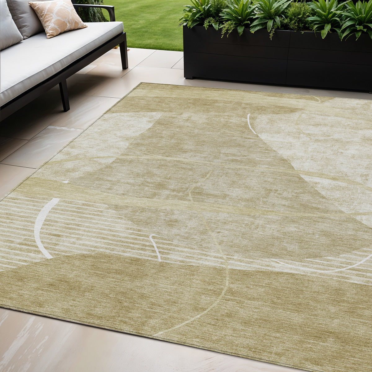 5' X 8' Beige Taupe And Tan Abstract Washable Indoor Outdoor Area Rug