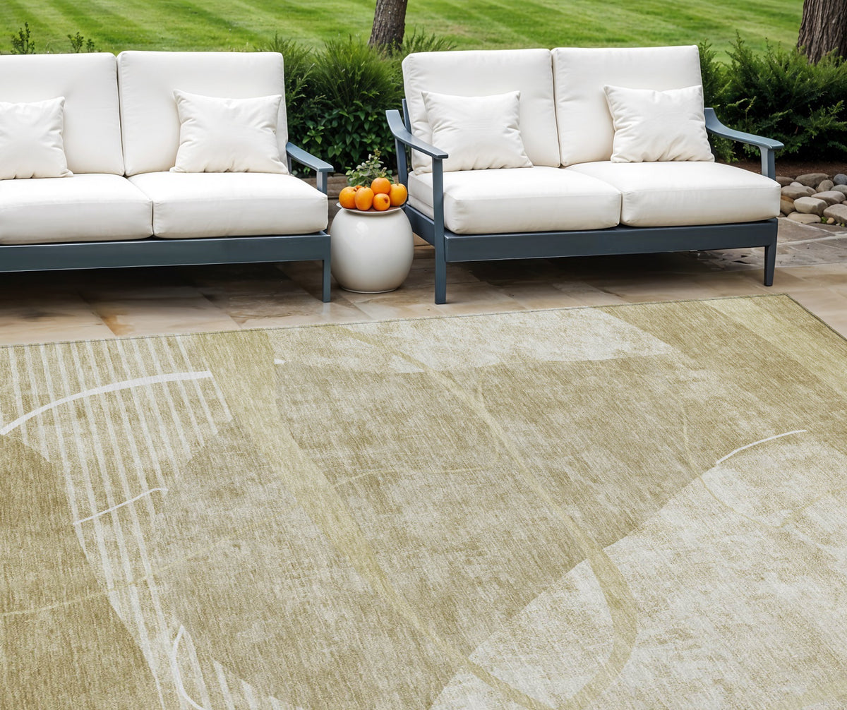 9' X 12' Beige Taupe And Tan Abstract Washable Indoor Outdoor Area Rug