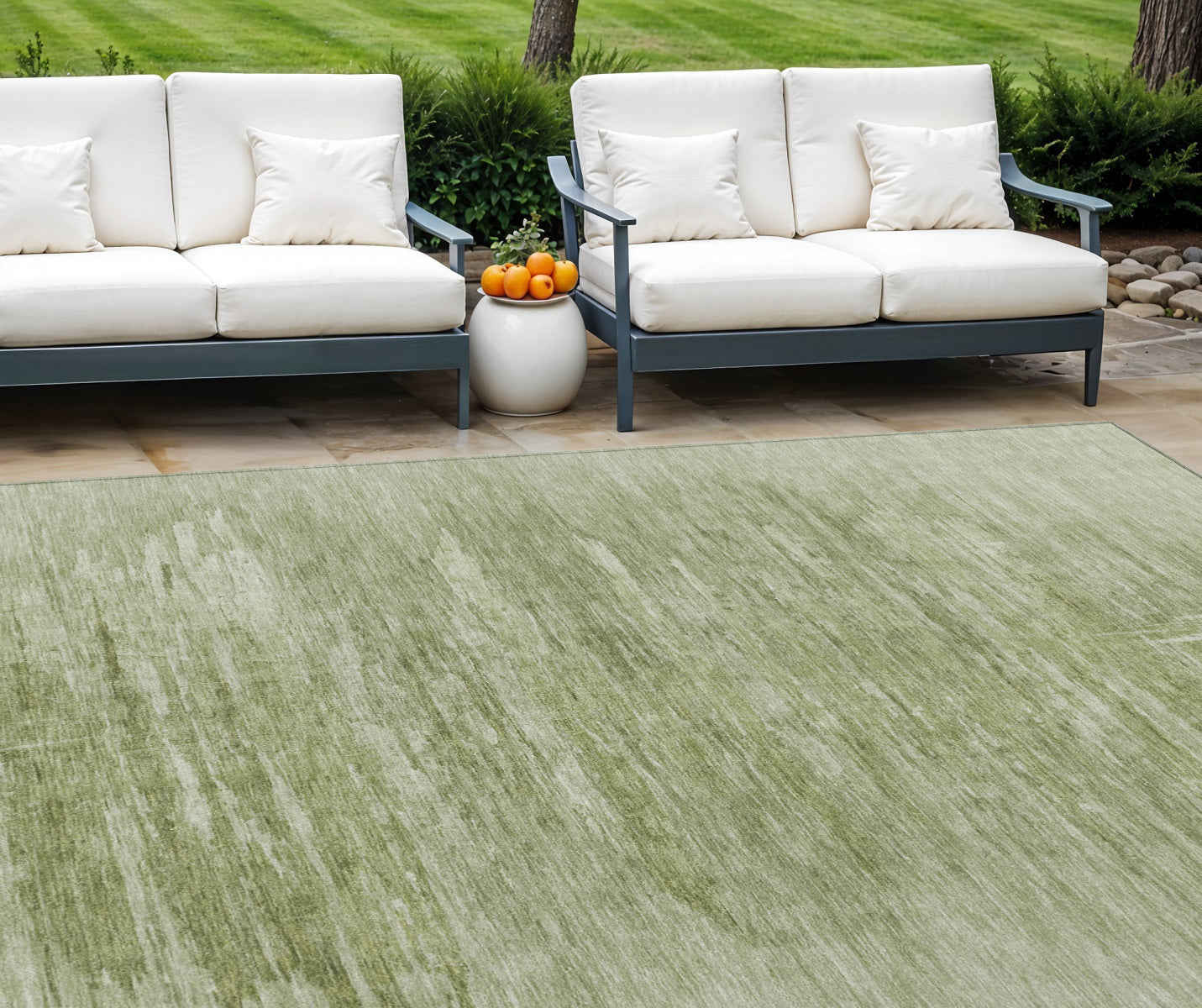 10' X 14' Artichoke Green And Fern Green Abstract Washable Indoor Outdoor Area Rug