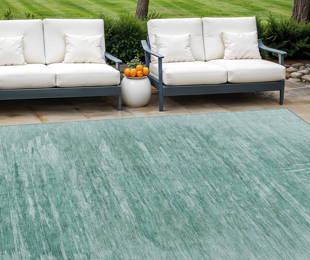 9' X 12' Aqua And Teal Blue Abstract Washable Indoor Outdoor Area Rug