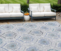 10' X 14' Gray And Denim Blue Medallion Washable Indoor Outdoor Area Rug