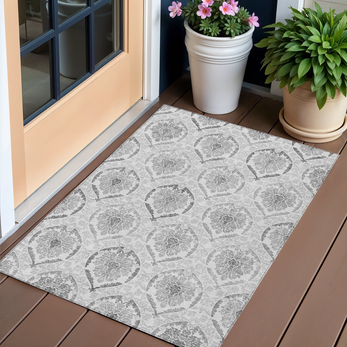 3' X 5' Silver Gray And Charcoal Medallion Washable Indoor Outdoor Area Rug