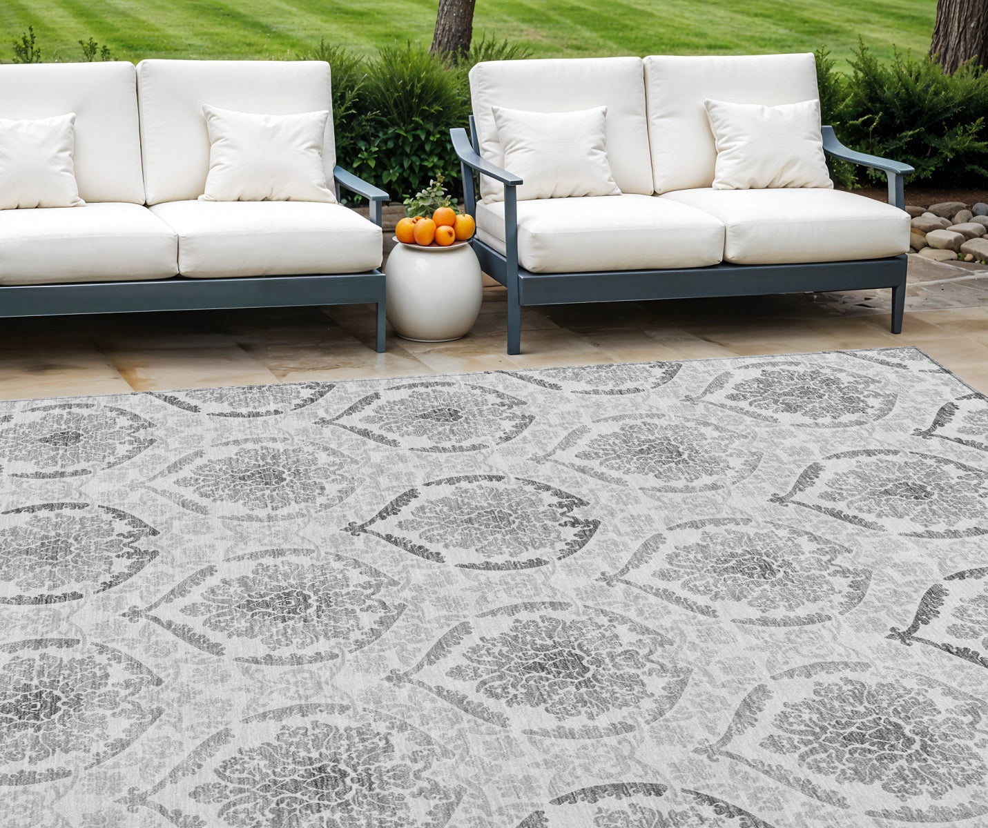 9' X 12' Silver Gray And Charcoal Medallion Washable Indoor Outdoor Area Rug