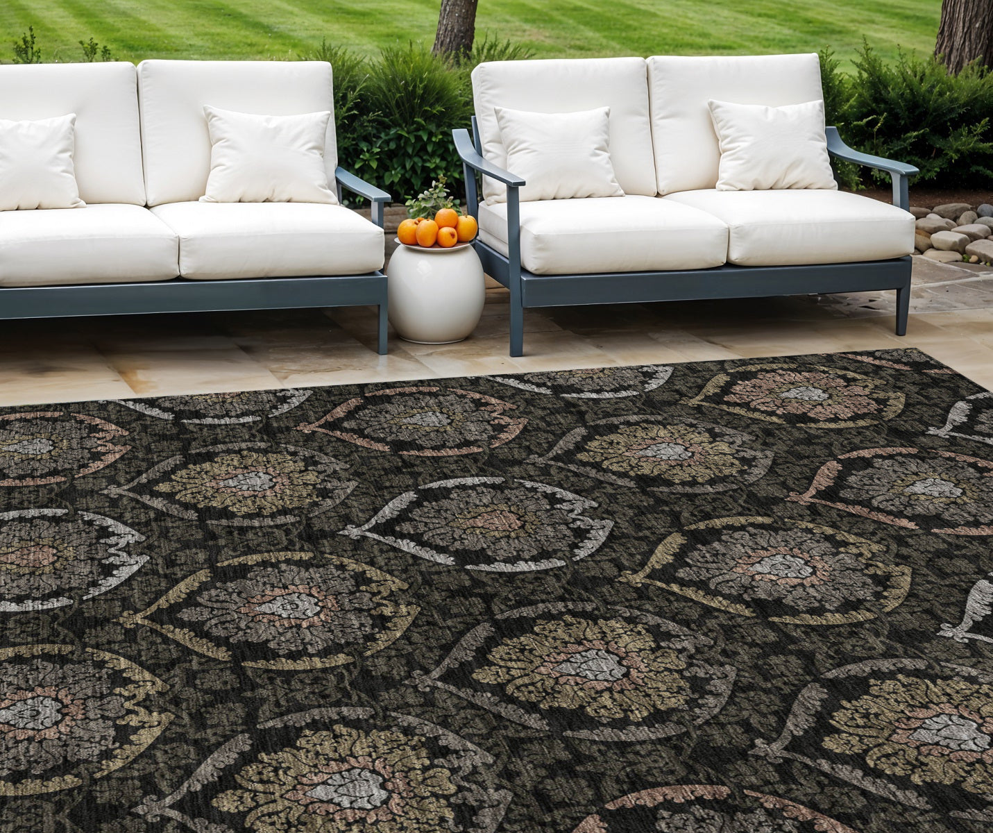 9' X 12' Black Gray And Brown Medallion Washable Indoor Outdoor Area Rug