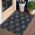 3' X 5' Blue Charcoal And Gray Medallion Washable Indoor Outdoor Area Rug