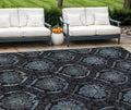 8' X 10' Blue Charcoal And Gray Medallion Washable Indoor Outdoor Area Rug