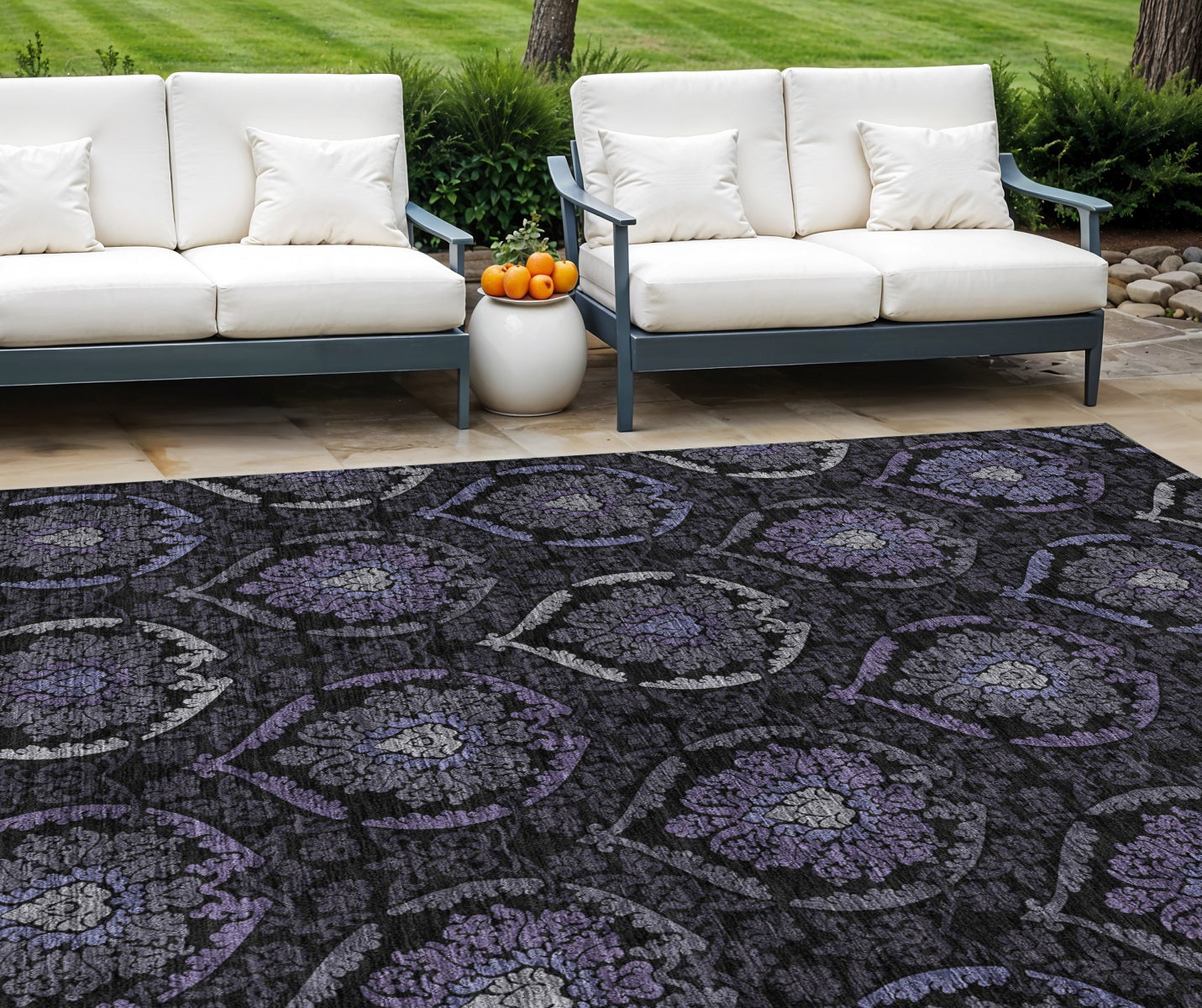 9' X 12' Purple Charcoal And Gray Medallion Washable Indoor Outdoor Area Rug