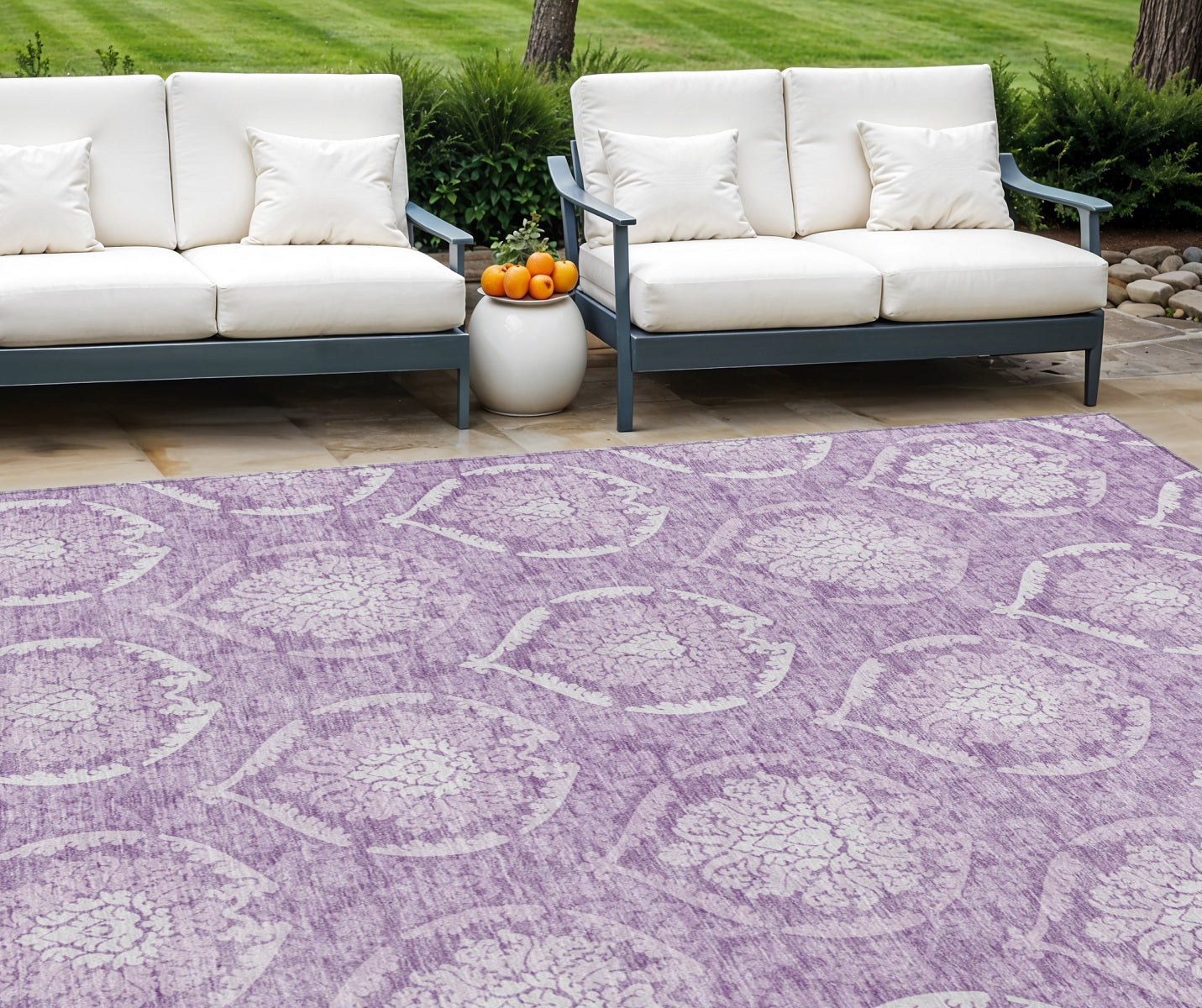 9' X 12' Plum Purple And Ivory Medallion Washable Indoor Outdoor Area Rug