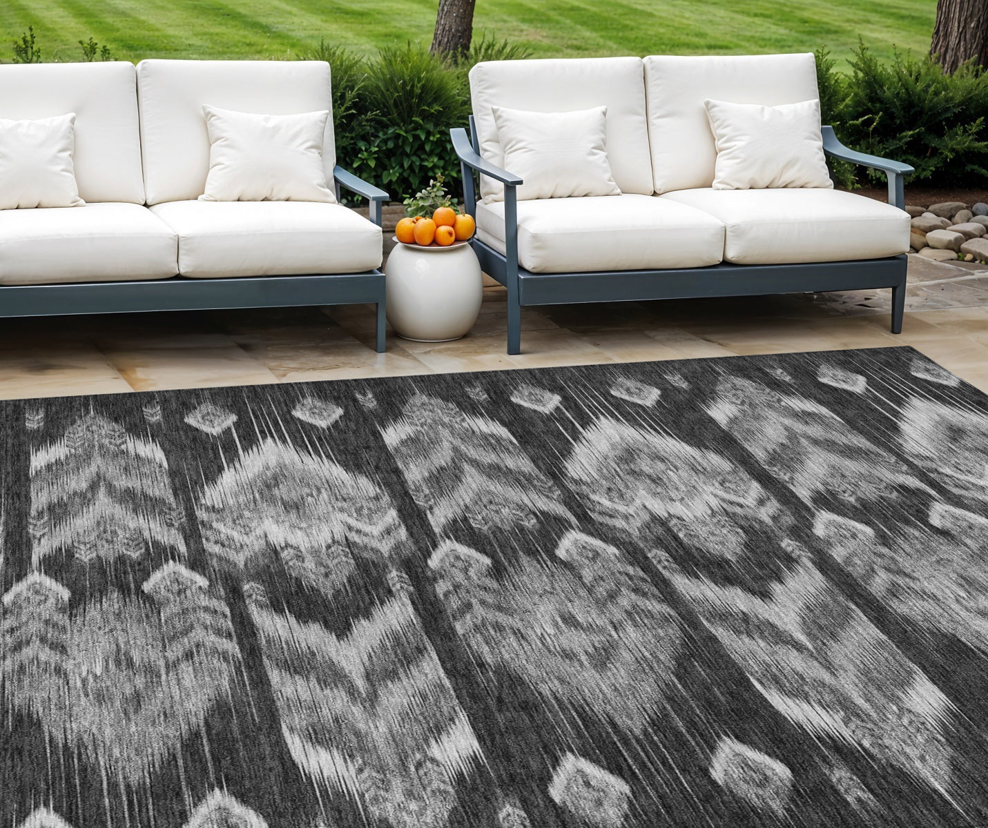 10' X 14' Black Charcoal And Silver Southwestern Washable Indoor Outdoor Area Rug