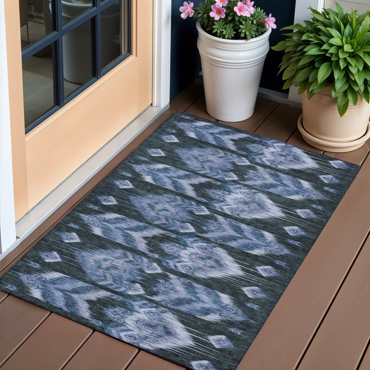 3' X 5' Denim Blue And Sky Blue Southwestern Washable Indoor Outdoor Area Rug