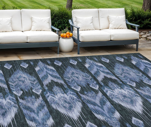 10' X 14' Denim Blue And Sky Blue Southwestern Washable Indoor Outdoor Area Rug