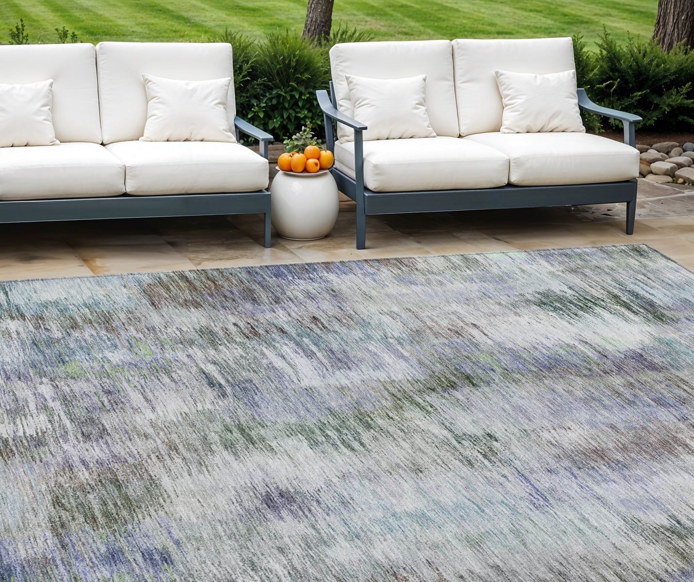 9' X 12' Green Gray And Purple Abstract Washable Indoor Outdoor Area Rug