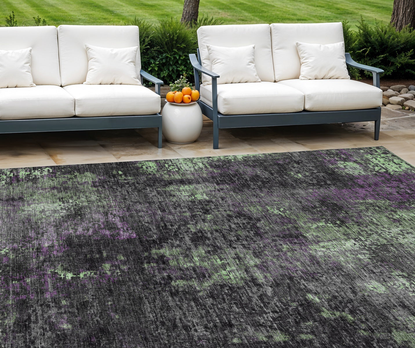 9' X 12' Gray Purple And Charcoal Abstract Washable Indoor Outdoor Area Rug