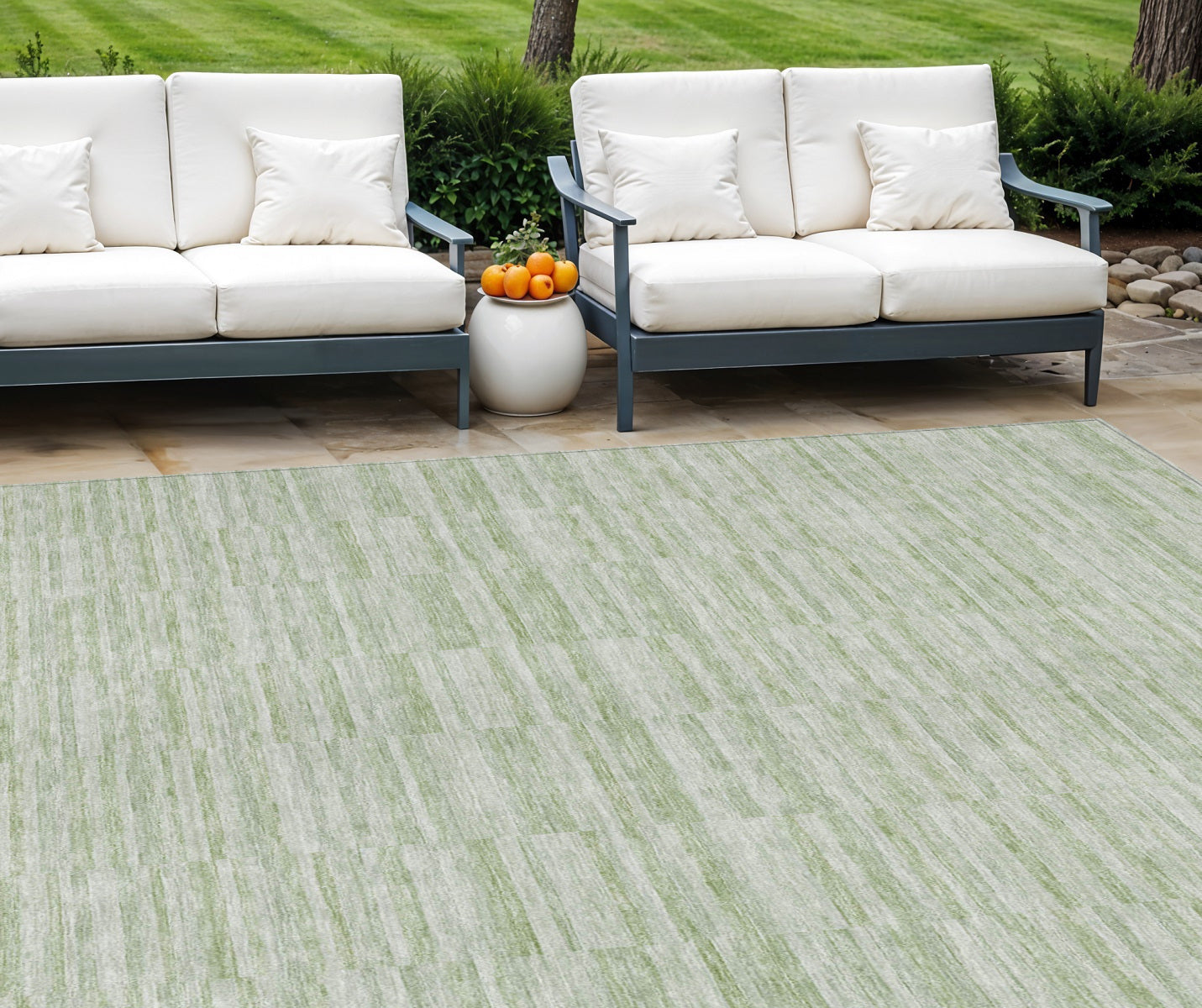 10' X 14' Sage And Green Striped Washable Indoor Outdoor Area Rug