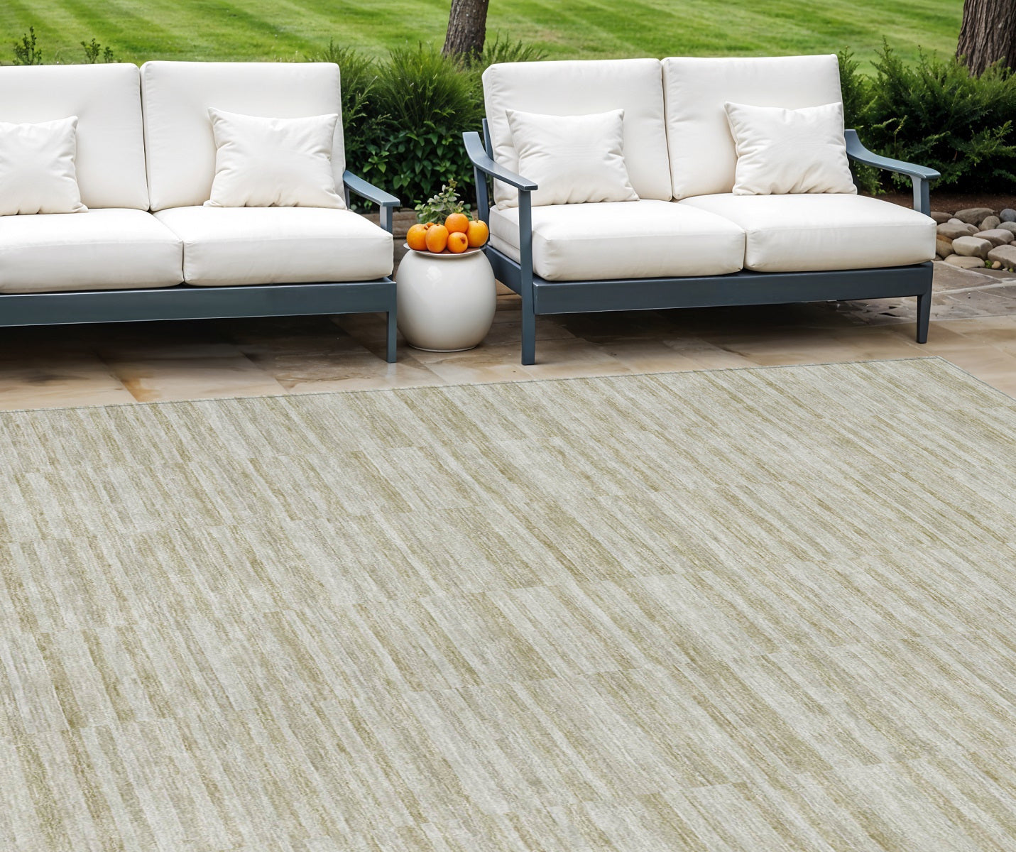 9' X 12' Taupe Beige And Tan Striped Washable Indoor Outdoor Area Rug