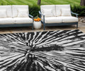 9' X 12' Black Charcoal And Ivory Abstract Washable Indoor Outdoor Area Rug