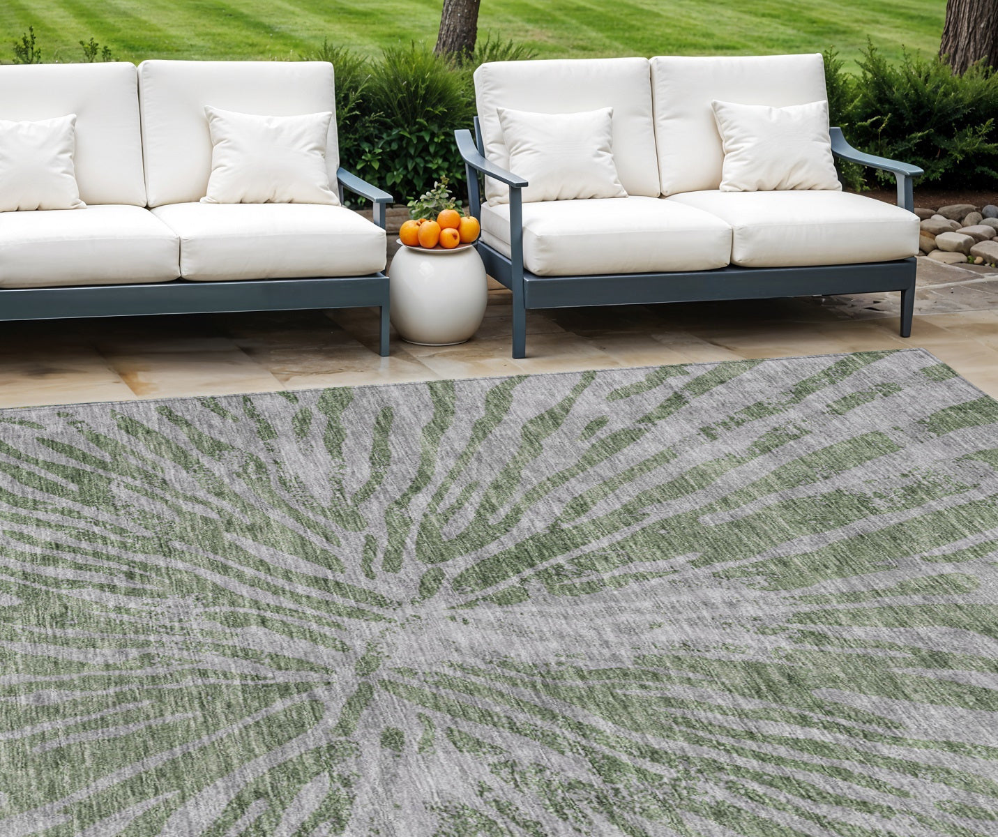 9' X 12' Olive Green Gray And Silver Abstract Washable Indoor Outdoor Area Rug
