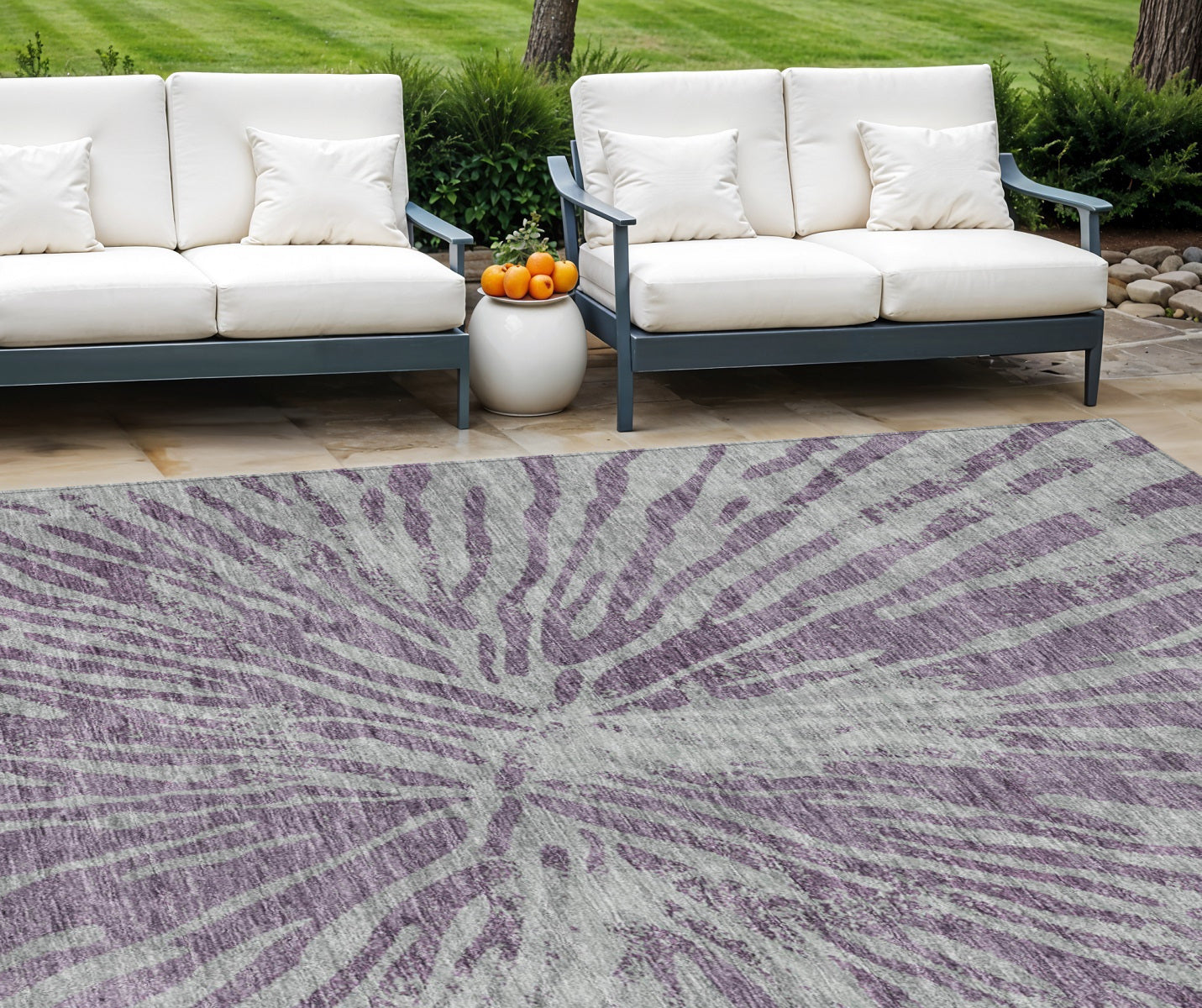 9' X 12' Purple And Gray Abstract Washable Indoor Outdoor Area Rug