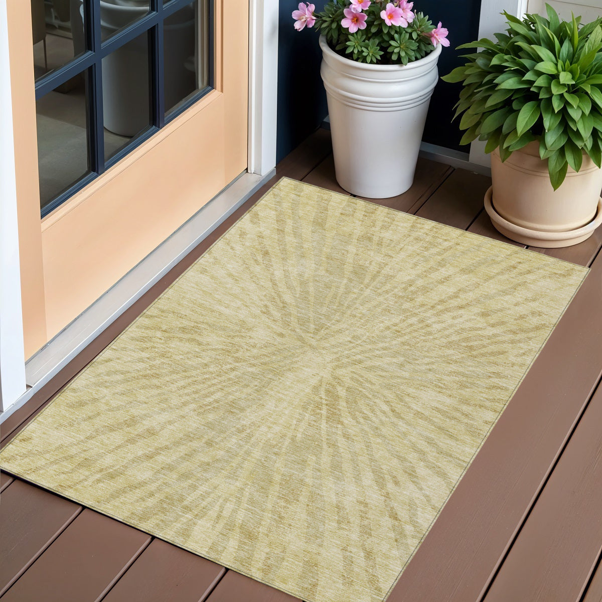 3' X 5' Wheat Beige And Tan Abstract Washable Indoor Outdoor Area Rug