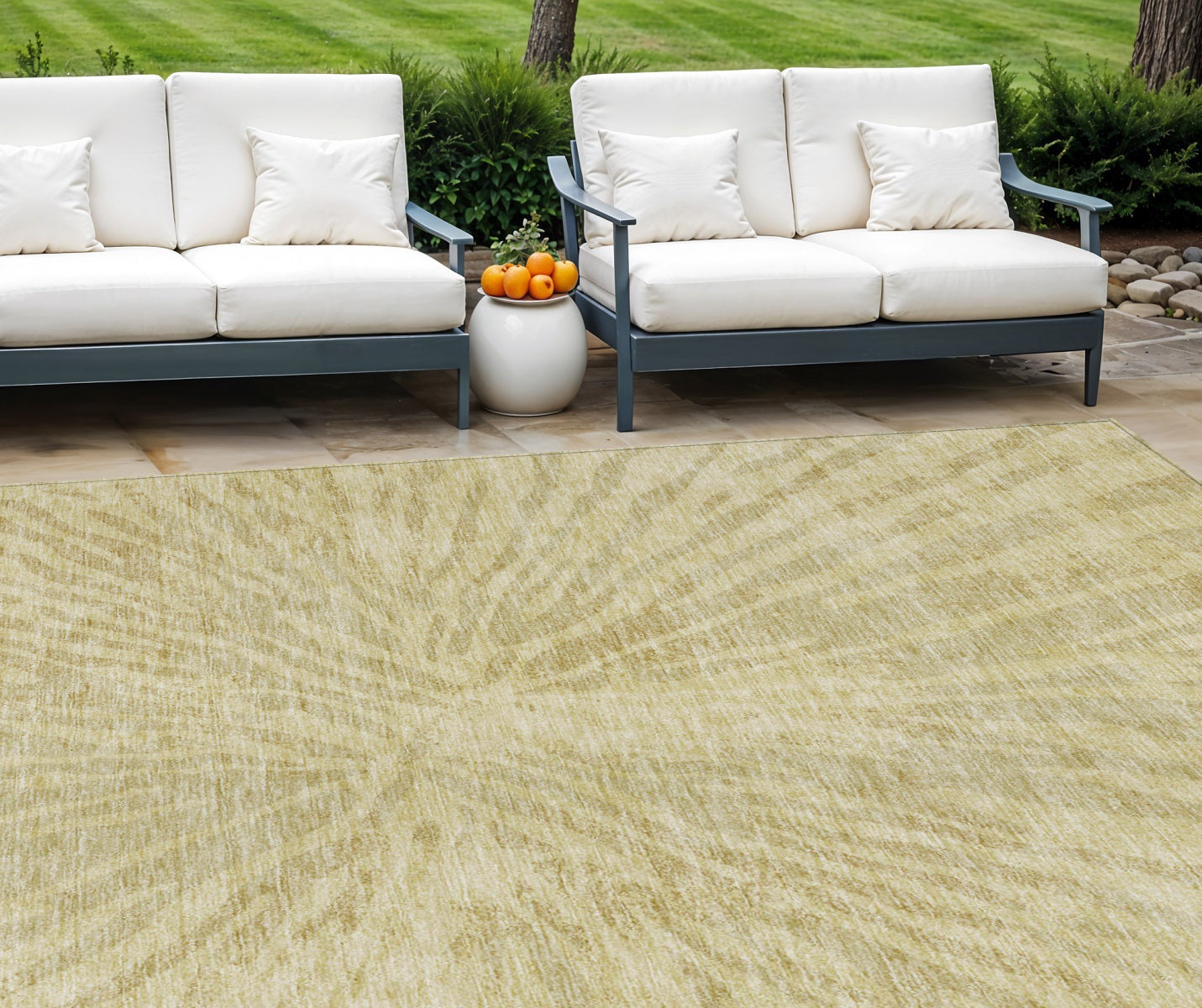 9' X 12' Wheat Beige And Tan Abstract Washable Indoor Outdoor Area Rug