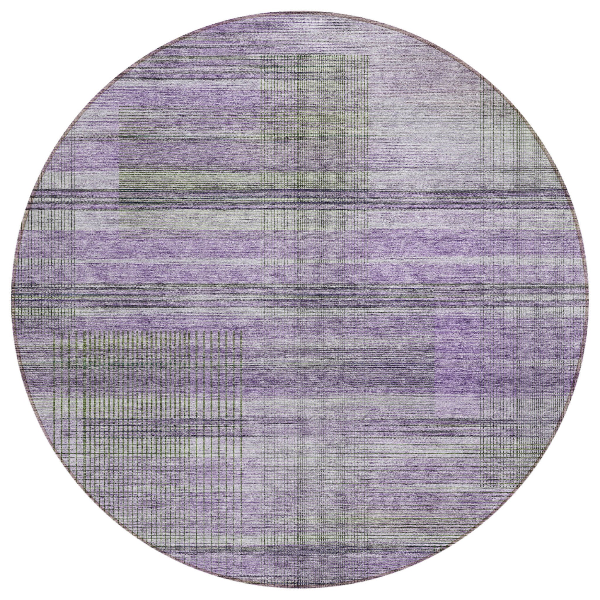 8' Purple Lavender And Gray Round Striped Washable Indoor Outdoor Area Rug