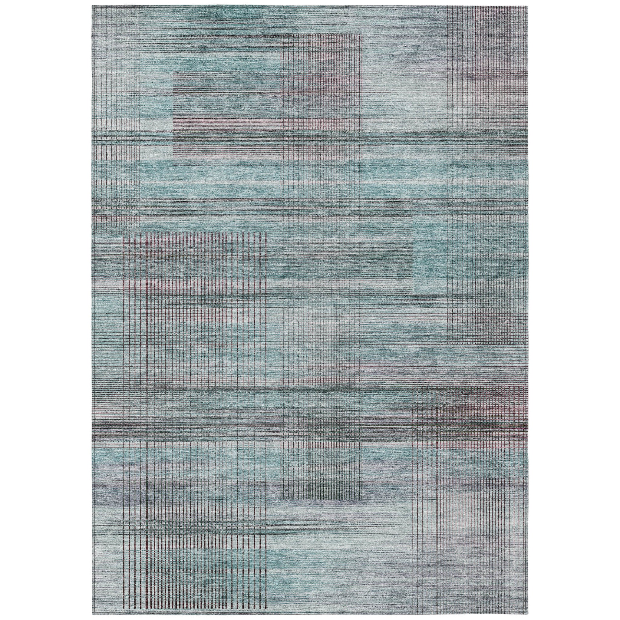 10' X 14' Teal Blue Gray And Charcoal Striped Washable Indoor Outdoor Area Rug