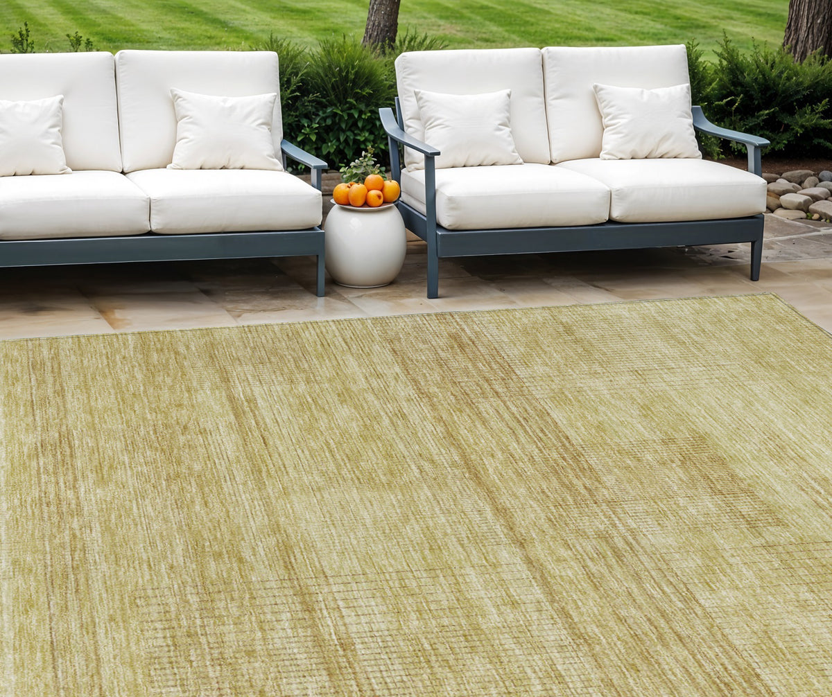 10' X 14' Gold Wheat And Beige Striped Washable Indoor Outdoor Area Rug
