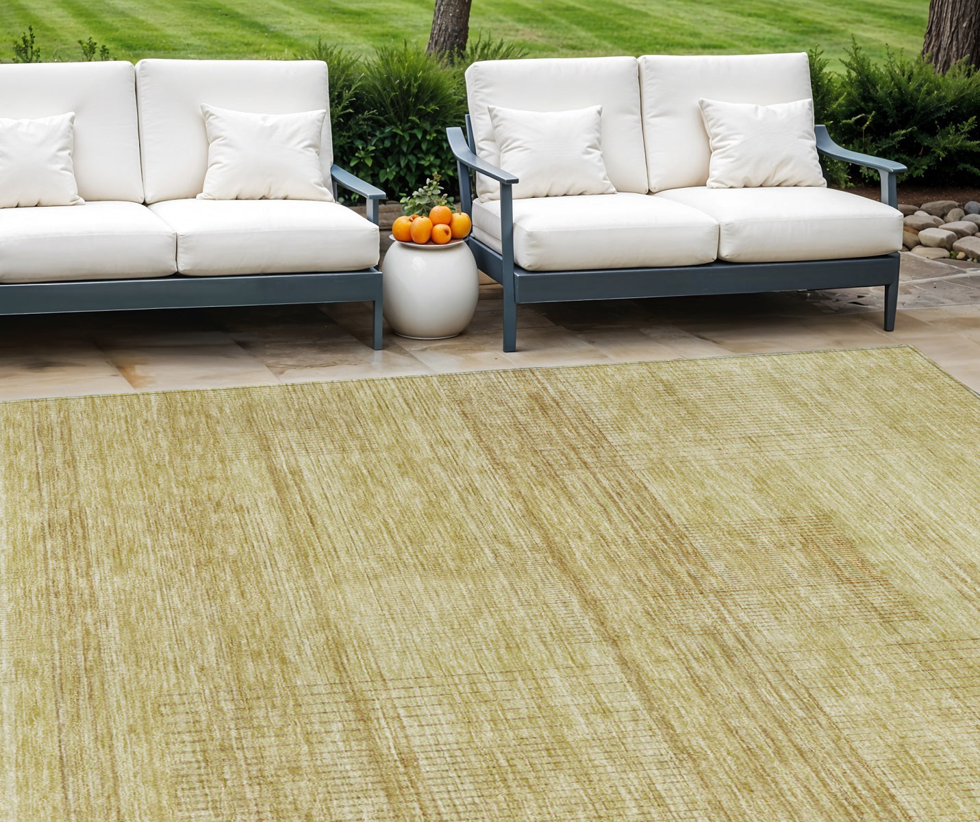 10' X 14' Gold Wheat And Beige Striped Washable Indoor Outdoor Area Rug