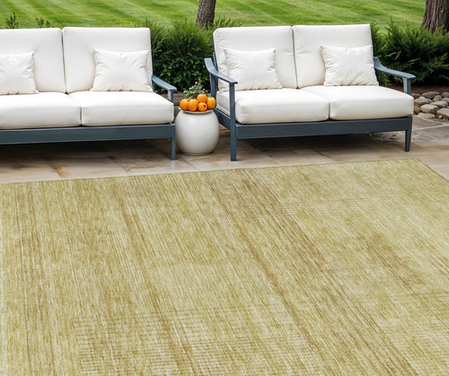 10' X 14' Gold Wheat And Beige Striped Washable Indoor Outdoor Area Rug