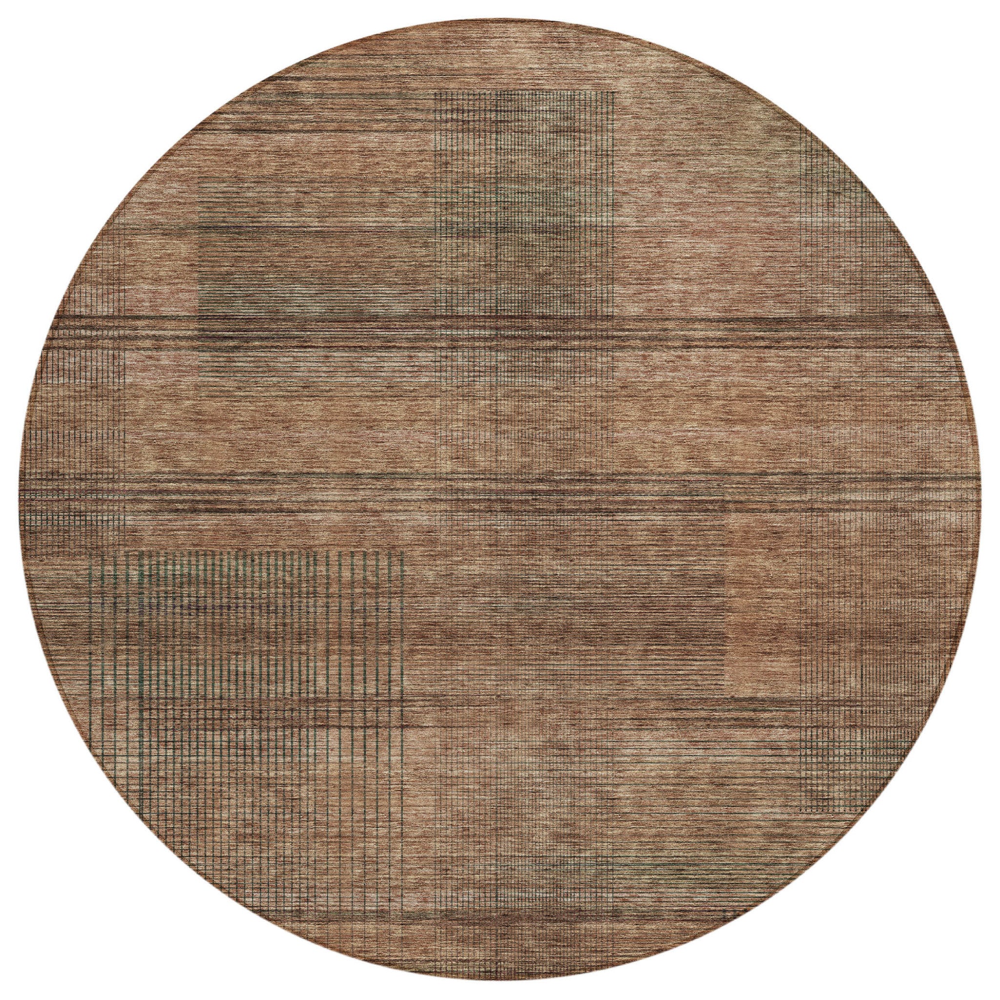 8' Orange Copper And Brown Round Striped Washable Indoor Outdoor Area Rug