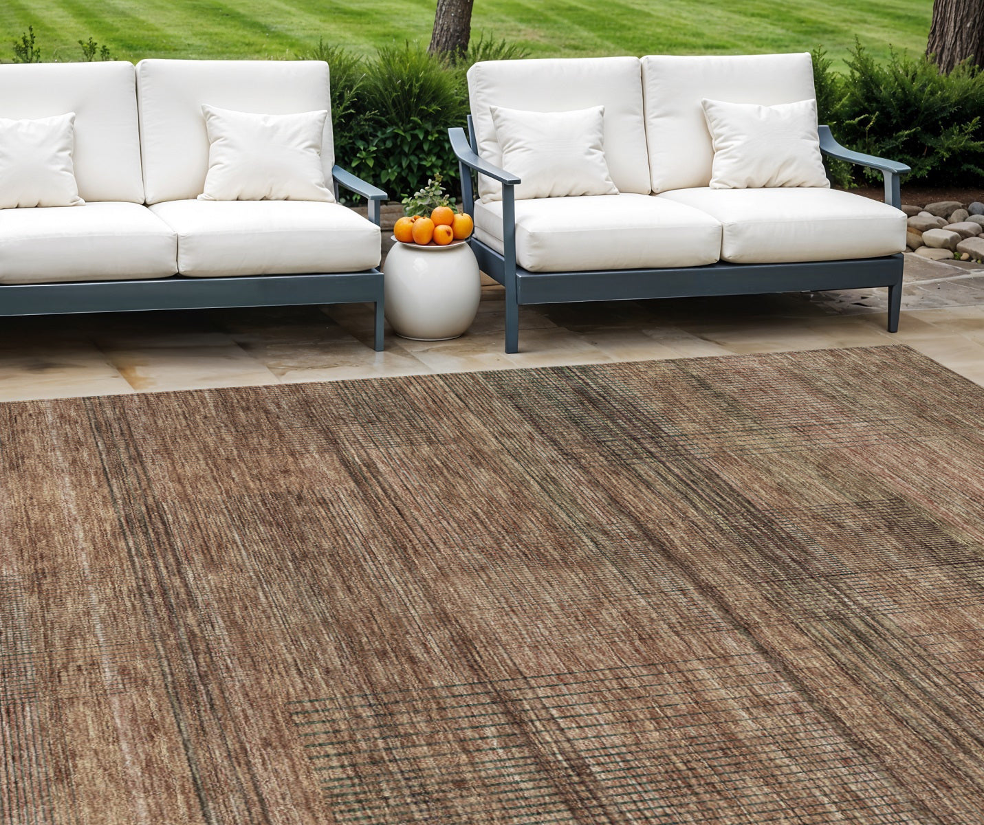 10' X 14' Orange Copper And Brown Striped Washable Indoor Outdoor Area Rug