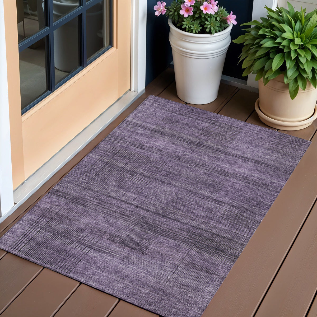 3' X 5' Plum Purple And Gray Striped Washable Indoor Outdoor Area Rug