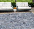 10' X 14' Navy Blue And Sky Blue Damask Washable Indoor Outdoor Area Rug