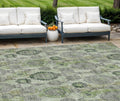 9' X 12' Artichoke Green And Fern Green Damask Washable Indoor Outdoor Area Rug