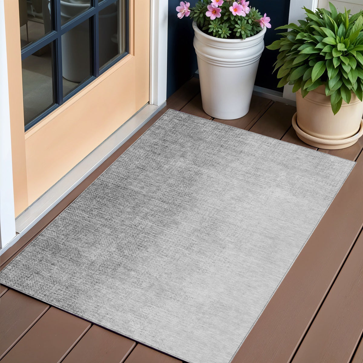 3' X 5' Gray And Silver Abstract Washable Indoor Outdoor Area Rug