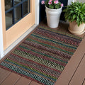 3' X 5' Black Green And Gold Striped Washable Indoor Outdoor Area Rug