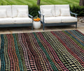 9' X 12' Black Green And Gold Striped Washable Indoor Outdoor Area Rug