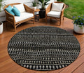 8' Taupe Charcoal And Gray Round Striped Washable Indoor Outdoor Area Rug
