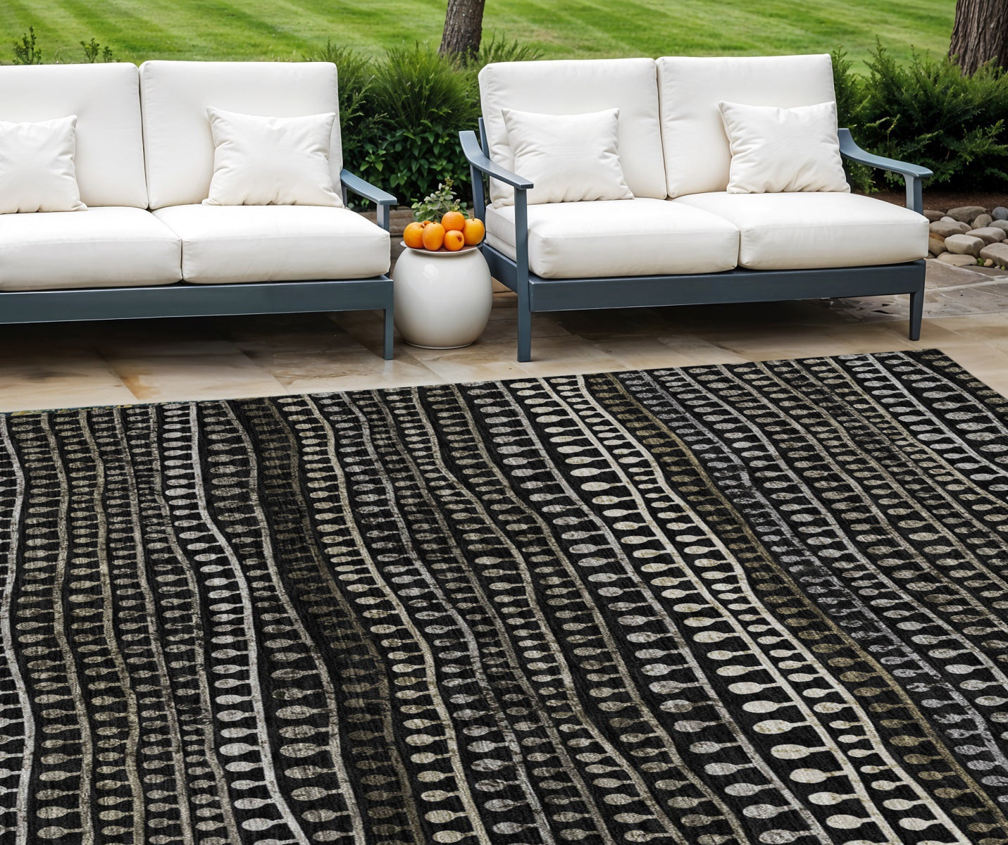 9' X 12' Taupe Charcoal And Gray Striped Washable Indoor Outdoor Area Rug