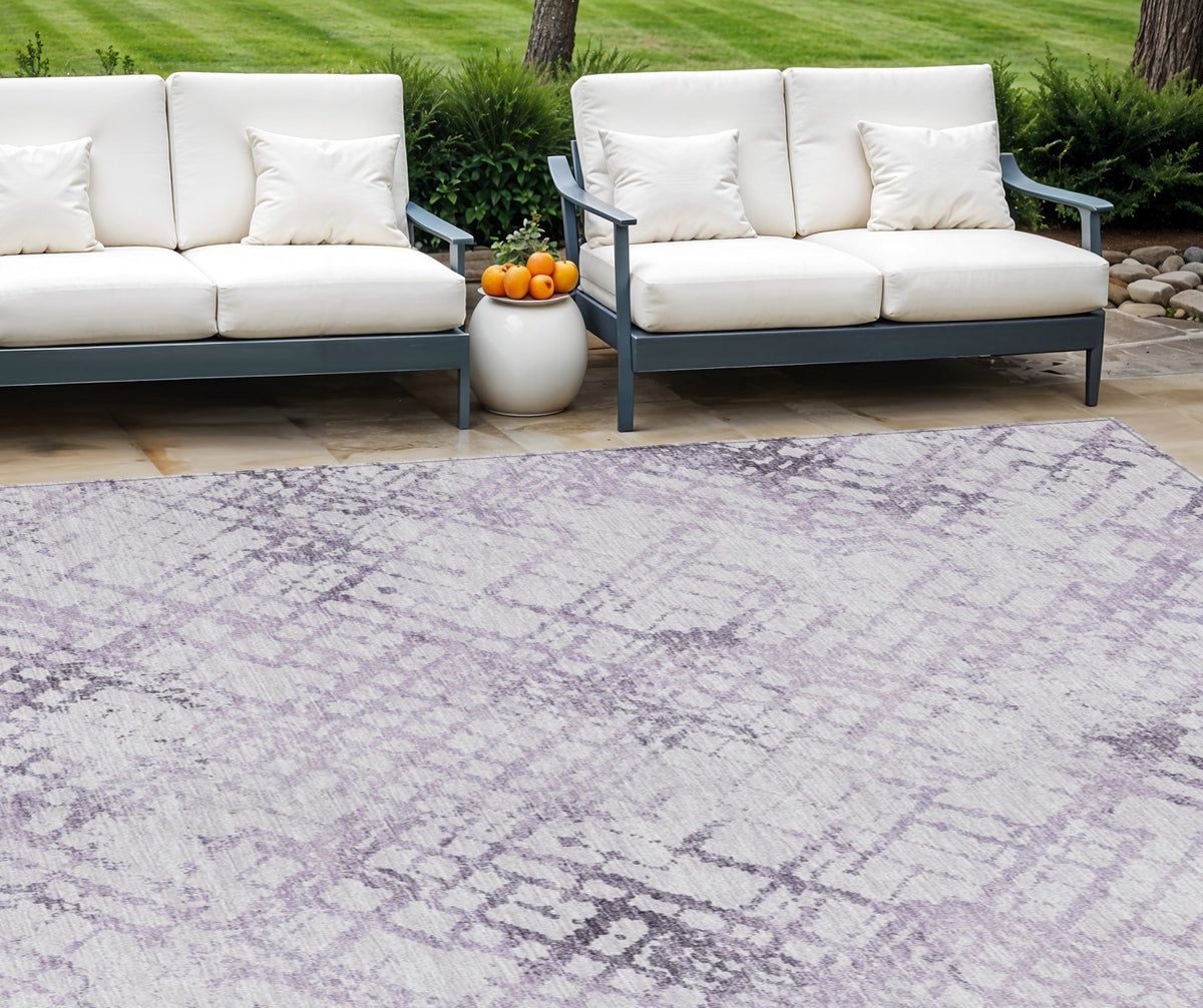 8' X 10' Purple Lavender And Silver Geometric Washable Indoor Outdoor Area Rug