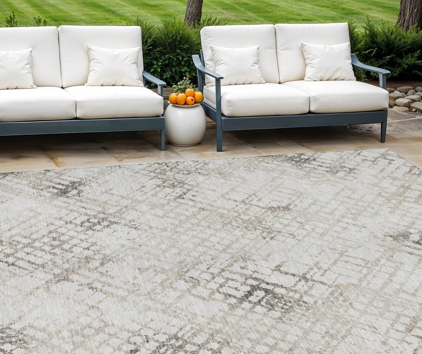 9' X 12' Taupe Beige And Brown Geometric Washable Indoor Outdoor Area Rug