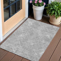 3' X 5' Gray And Silver Geometric Washable Indoor Outdoor Area Rug