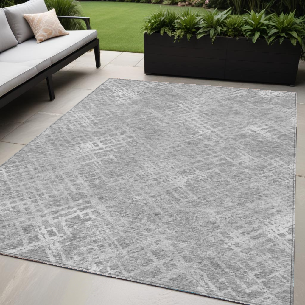 5' X 8' Gray And Silver Geometric Washable Indoor Outdoor Area Rug