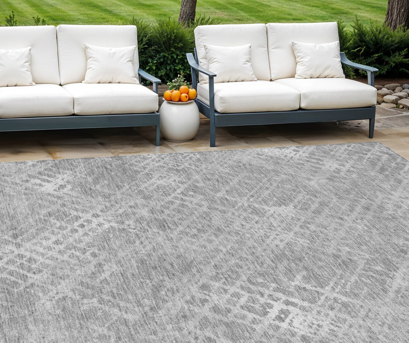 9' X 12' Gray And Silver Geometric Washable Indoor Outdoor Area Rug
